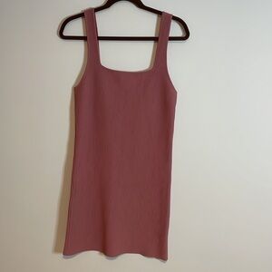 Forever 21 Ribbed Tank Dress Large Pink Dusty Rose Spandex Shift Fitted Mid